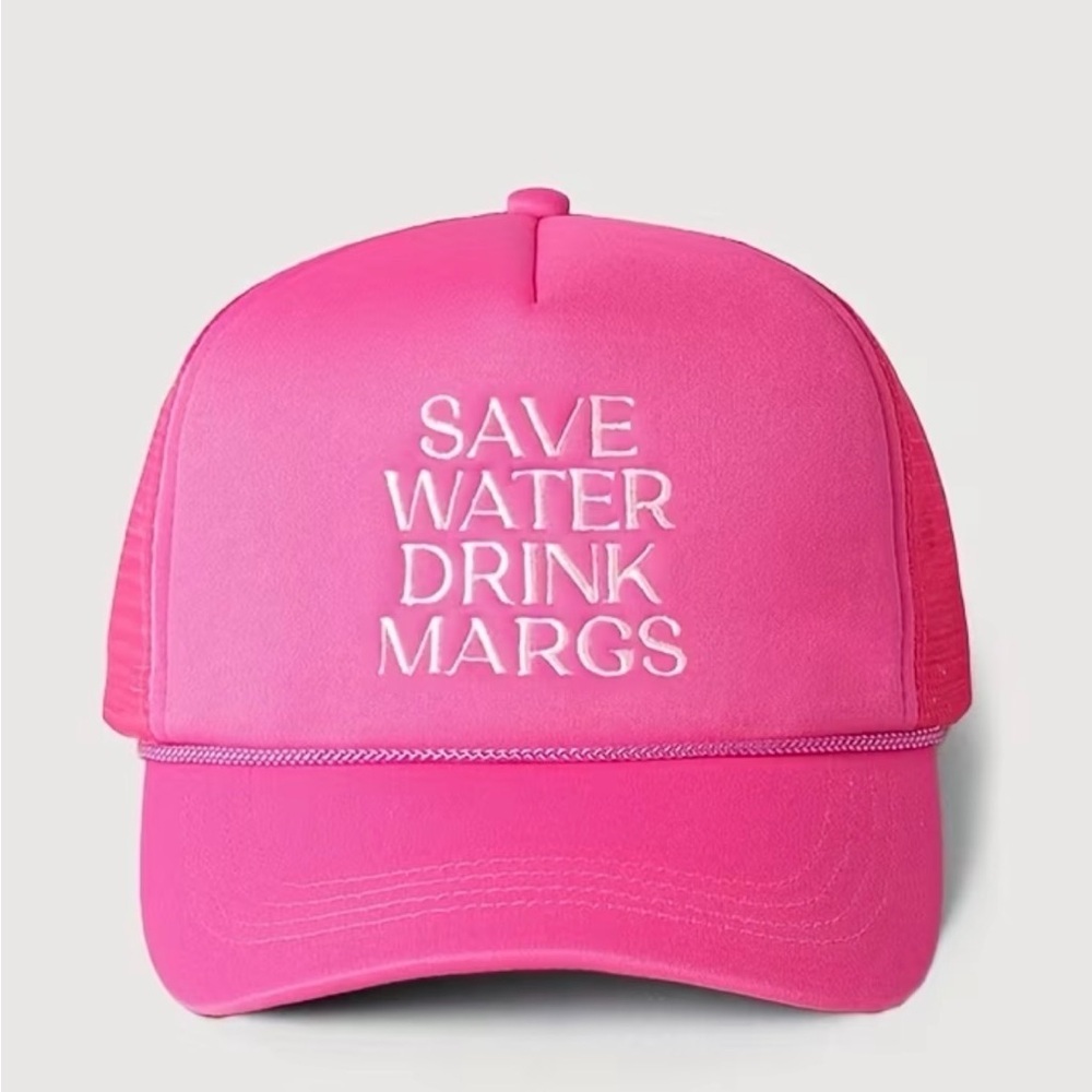 NWT Pink Trucker Hat Save Water Drink Margs Embroidered Humor Cap